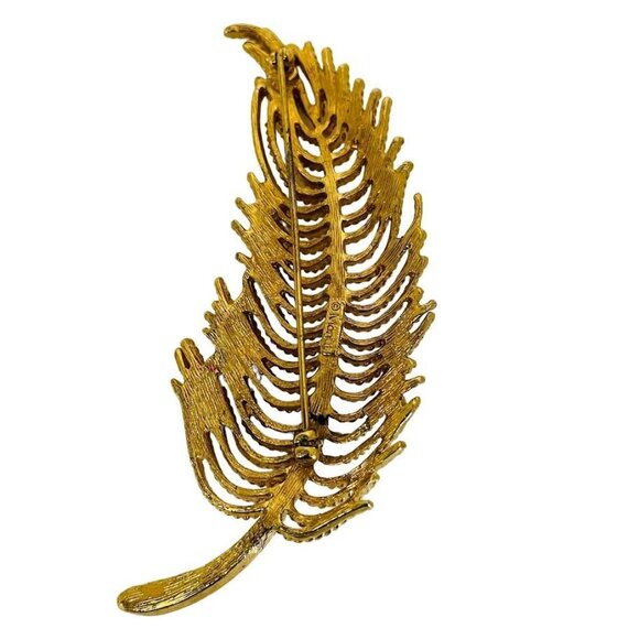 Vintage Signed Monet Feather Brooch Gold Tone Quill Metal 3 3/4" Long - Picture 4 of 10